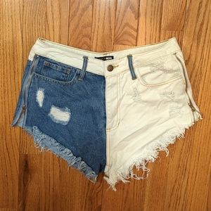 Color Block Denim Shorts